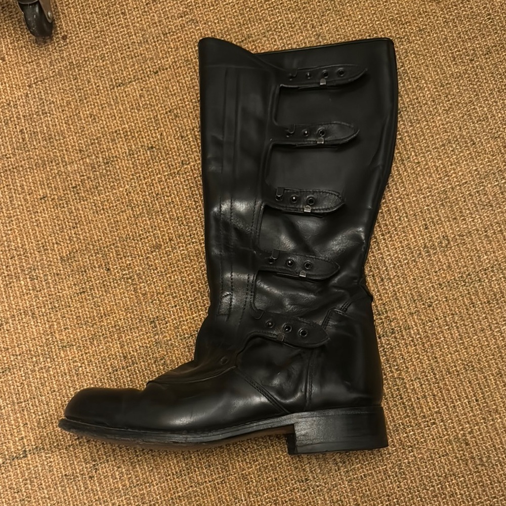 Black Combat Moto Boots with Buckle Straps